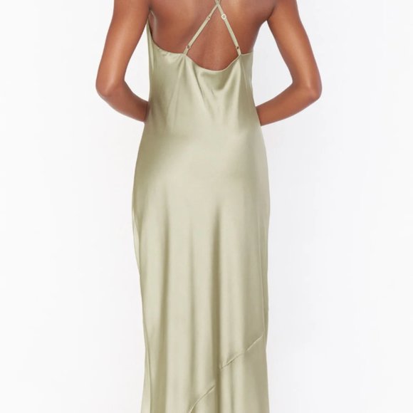 NWT Mumu Tuscany Maxi Slip Dress | Moss Green Luxe Satin | Small - Picture 2 of 5
